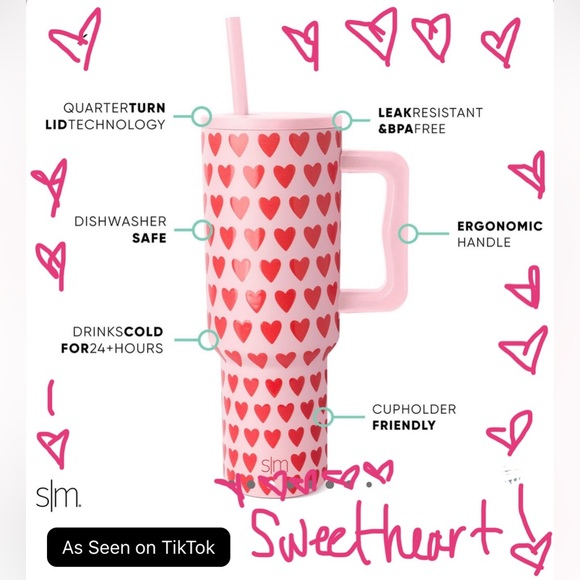 Simple Modern TREK 40oz Tumbler❤️Valentine’s Day Collection❤️in Sweetheart ❤️New - Picture 4 of 17